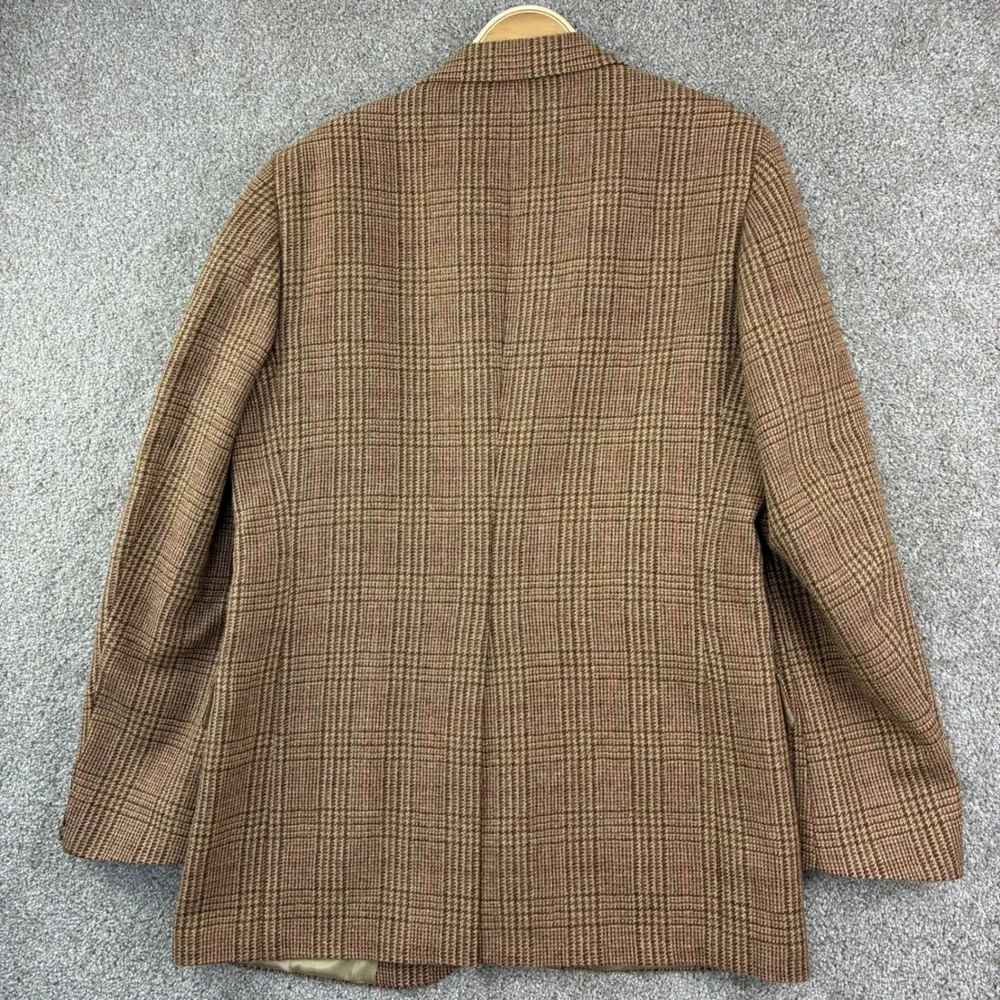 VintGlen Check Plaid Wool Blazer Brown Ivy League Academia Professor Preppy 42L